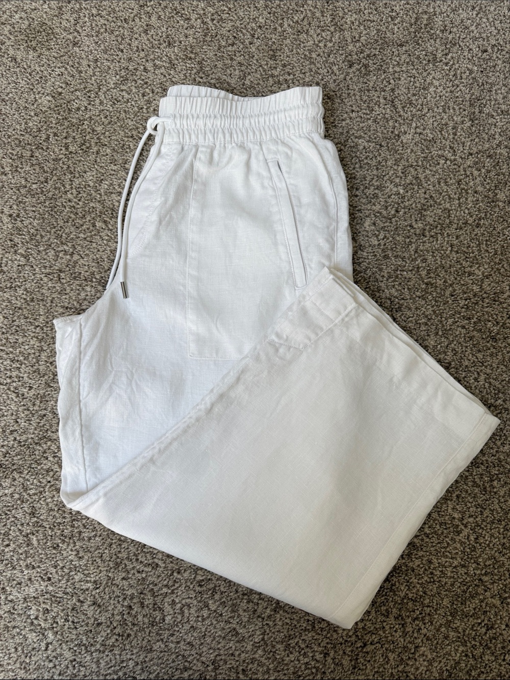 Athleta White Wide Leg Linen-Blend Pull-On Pants